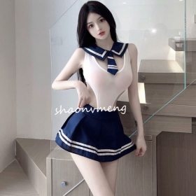 耶妮婭-清純學妹水手服學院套裝(白)